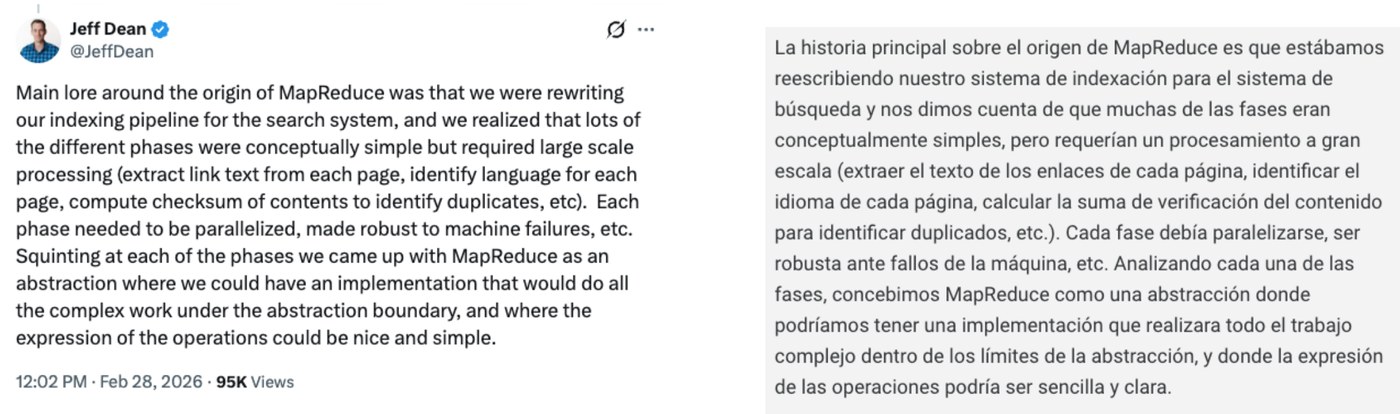 El tweet de Jeff Dean sobre el origen de MapReduce