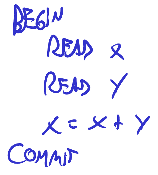 Transacción de ejemplo: BEGIN, dos lecturas, una escritura y COMMIT